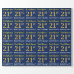 [ Thumbnail: Blue, Imitation Gold Look "21st Birthday" Wrapping Paper ]