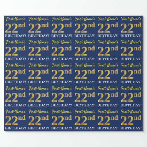 Blue Imitation Gold Look 22nd BIRTHDAY Wrapping Paper