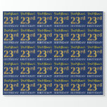 [ Thumbnail: Blue, Imitation Gold Look "23rd Birthday" Wrapping Paper ]
