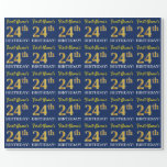 [ Thumbnail: Blue, Imitation Gold Look "24th Birthday" Wrapping Paper ]