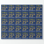 [ Thumbnail: Blue, Imitation Gold Look "25th Birthday" Wrapping Paper ]