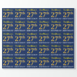[ Thumbnail: Blue, Imitation Gold Look "27th Birthday" Wrapping Paper ]