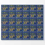 [ Thumbnail: Blue, Imitation Gold Look "30th Birthday" Wrapping Paper ]