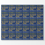 [ Thumbnail: Blue, Imitation Gold Look "32nd Birthday" Wrapping Paper ]