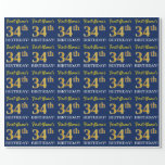[ Thumbnail: Blue, Imitation Gold Look "34th Birthday" Wrapping Paper ]