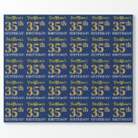 [ Thumbnail: Blue, Imitation Gold Look "35th Birthday" Wrapping Paper ]