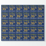 [ Thumbnail: Blue, Imitation Gold Look "36th Birthday" Wrapping Paper ]