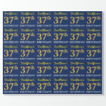 [ Thumbnail: Blue, Imitation Gold Look "37th Birthday" Wrapping Paper ]
