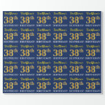 [ Thumbnail: Blue, Imitation Gold Look "38th Birthday" Wrapping Paper ]