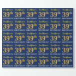 [ Thumbnail: Blue, Imitation Gold Look "39th Birthday" Wrapping Paper ]