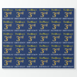 [ Thumbnail: Blue, Imitation Gold Look "3rd Birthday" Wrapping Paper ]