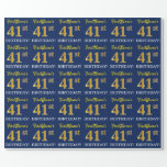 [ Thumbnail: Blue, Imitation Gold Look "41st Birthday" Wrapping Paper ]