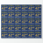 [ Thumbnail: Blue, Imitation Gold Look "42nd Birthday" Wrapping Paper ]