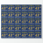 [ Thumbnail: Blue, Imitation Gold Look "43rd Birthday" Wrapping Paper ]