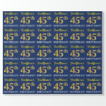 [ Thumbnail: Blue, Imitation Gold Look "45th Birthday" Wrapping Paper ]