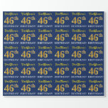 [ Thumbnail: Blue, Imitation Gold Look "46th Birthday" Wrapping Paper ]
