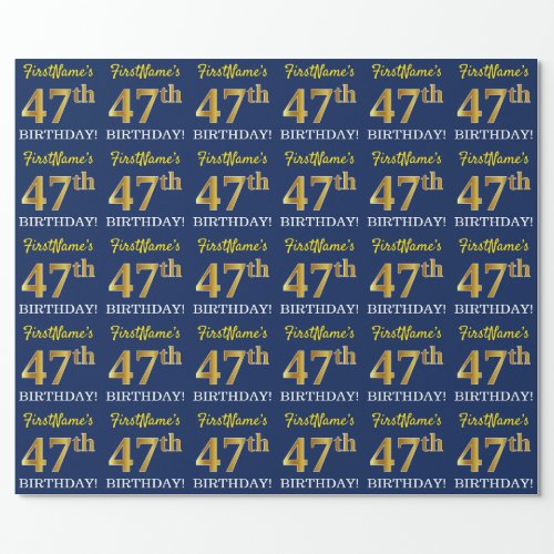 Blue Imitation Gold Look 47th BIRTHDAY Wrapping Paper