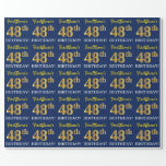 [ Thumbnail: Blue, Imitation Gold Look "48th Birthday" Wrapping Paper ]