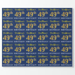 [ Thumbnail: Blue, Imitation Gold Look "49th Birthday" Wrapping Paper ]