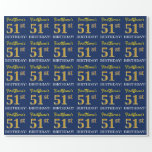 [ Thumbnail: Blue, Imitation Gold Look "51st Birthday" Wrapping Paper ]