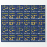 [ Thumbnail: Blue, Imitation Gold Look "52nd Birthday" Wrapping Paper ]