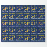 [ Thumbnail: Blue, Imitation Gold Look "54th Birthday" Wrapping Paper ]