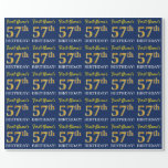 [ Thumbnail: Blue, Imitation Gold Look "57th Birthday" Wrapping Paper ]