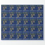 [ Thumbnail: Blue, Imitation Gold Look "5th Birthday" Wrapping Paper ]