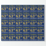 [ Thumbnail: Blue, Imitation Gold Look "63rd Birthday" Wrapping Paper ]