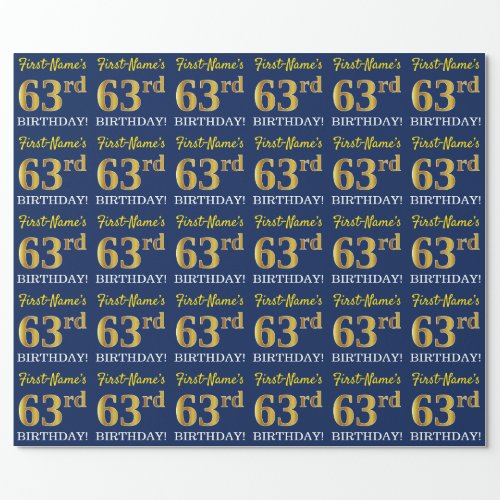 Blue Imitation Gold Look 63rd BIRTHDAY Wrapping Paper