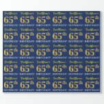 [ Thumbnail: Blue, Imitation Gold Look "65th Birthday" Wrapping Paper ]