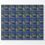 [ Thumbnail: Blue, Imitation Gold Look "67th Birthday" Wrapping Paper ]
