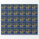 [ Thumbnail: Blue, Imitation Gold Look "68th Birthday" Wrapping Paper ]