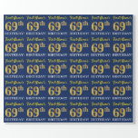 [ Thumbnail: Blue, Imitation Gold Look "69th Birthday" Wrapping Paper ]