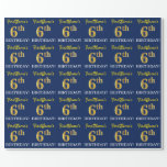 [ Thumbnail: Blue, Imitation Gold Look "6th Birthday" Wrapping Paper ]