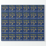 [ Thumbnail: Blue, Imitation Gold Look "75th Birthday" Wrapping Paper ]