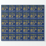 [ Thumbnail: Blue, Imitation Gold Look "85th Birthday" Wrapping Paper ]