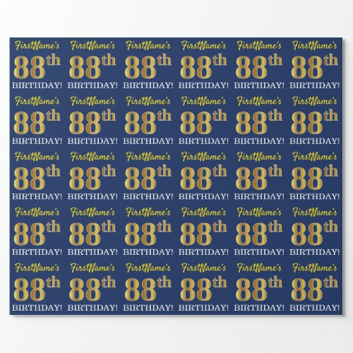 Blue Imitation Gold Look 88th BIRTHDAY Wrapping Paper