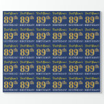 [ Thumbnail: Blue, Imitation Gold Look "89th Birthday" Wrapping Paper ]