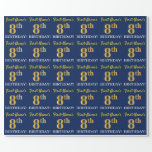 [ Thumbnail: Blue, Imitation Gold Look "8th Birthday" Wrapping Paper ]