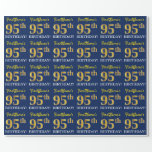 [ Thumbnail: Blue, Imitation Gold Look "95th Birthday" Wrapping Paper ]