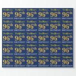 [ Thumbnail: Blue, Imitation Gold Look "96th Birthday" Wrapping Paper ]