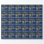 [ Thumbnail: Blue, Imitation Gold Look "97th Birthday" Wrapping Paper ]