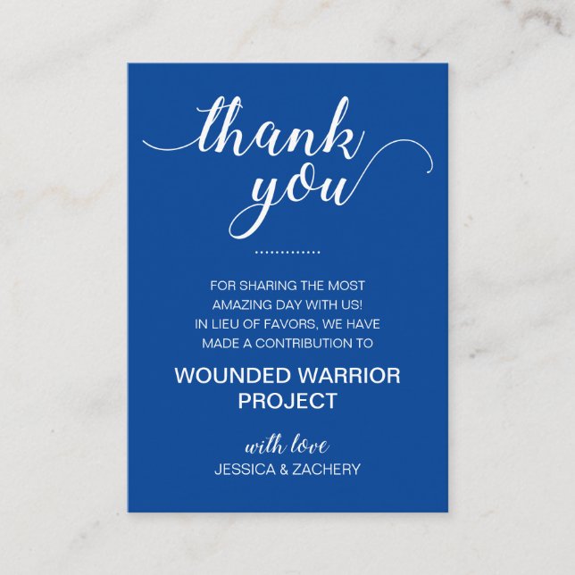 Blue In Lieu Of Favors Charity Donation Wedding Place Card (Front)