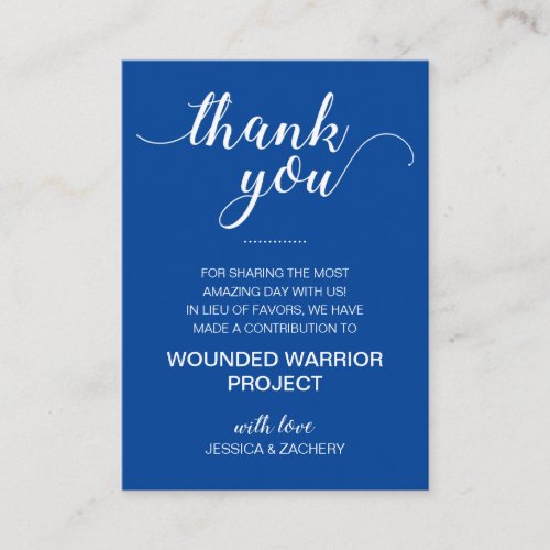 Blue In Lieu Of Favors Charity Donation Wedding Place Card
