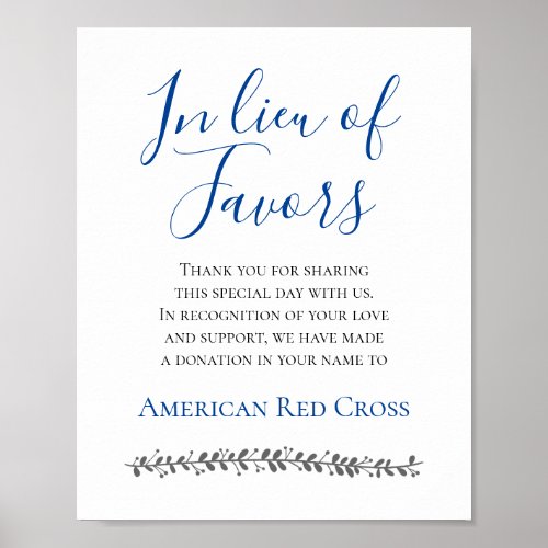 Blue In Lieu Of Favors Charity Donation Wedding Poster