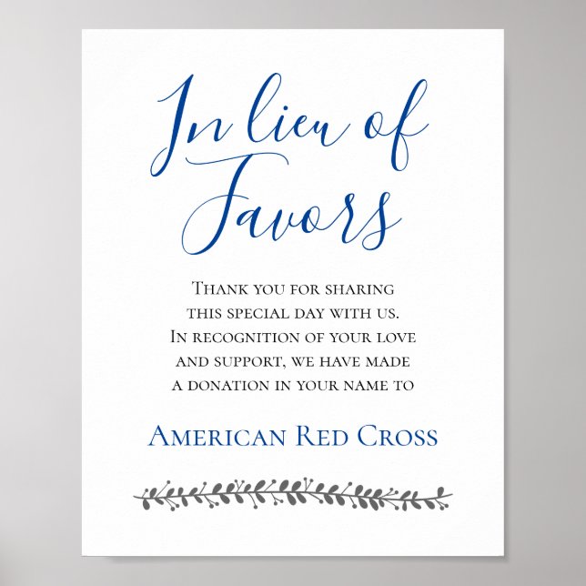 Blue In Lieu Of Favors Charity Donation Wedding Poster (Front)
