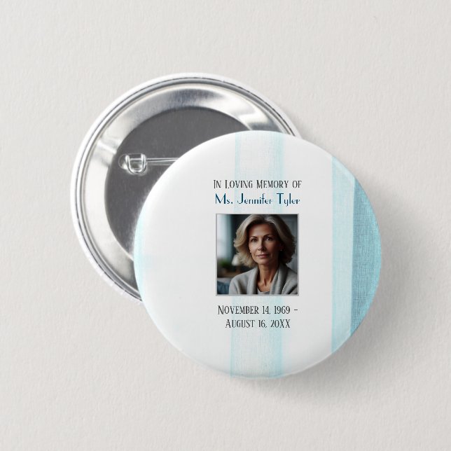Blue In Loving Memory Funeral Memorial  Keepsake Button (Front & Back)