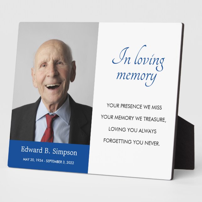 Blue In Loving Memory Memorial Poem With Photo Plaque (Side)