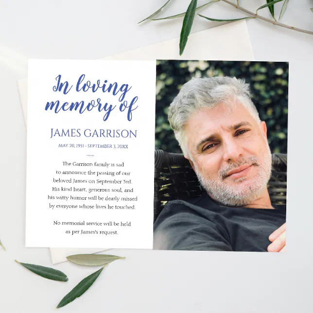 Blue In Loving Memory Photo Announcement | Zazzle